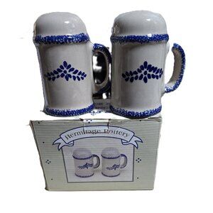 Antique Flow Blue Spongeware Range Salt & Pepper Shakers